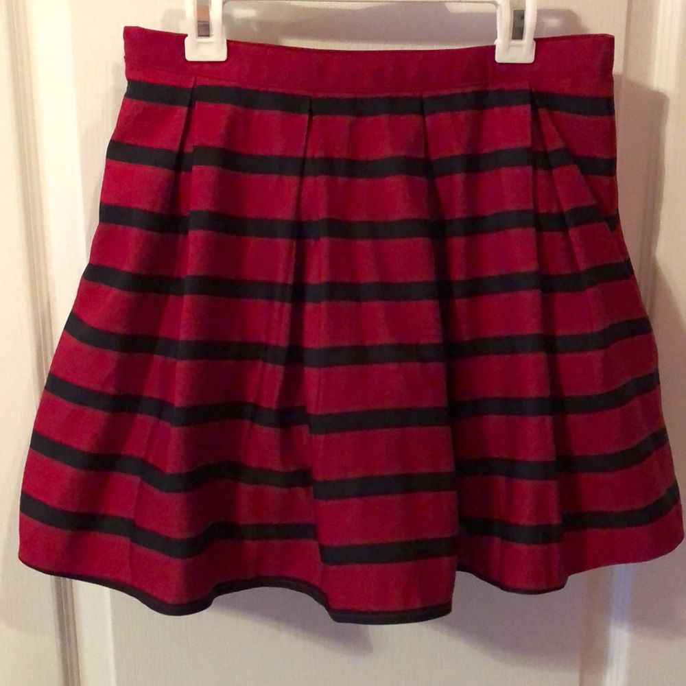 Red and navy striped skirt